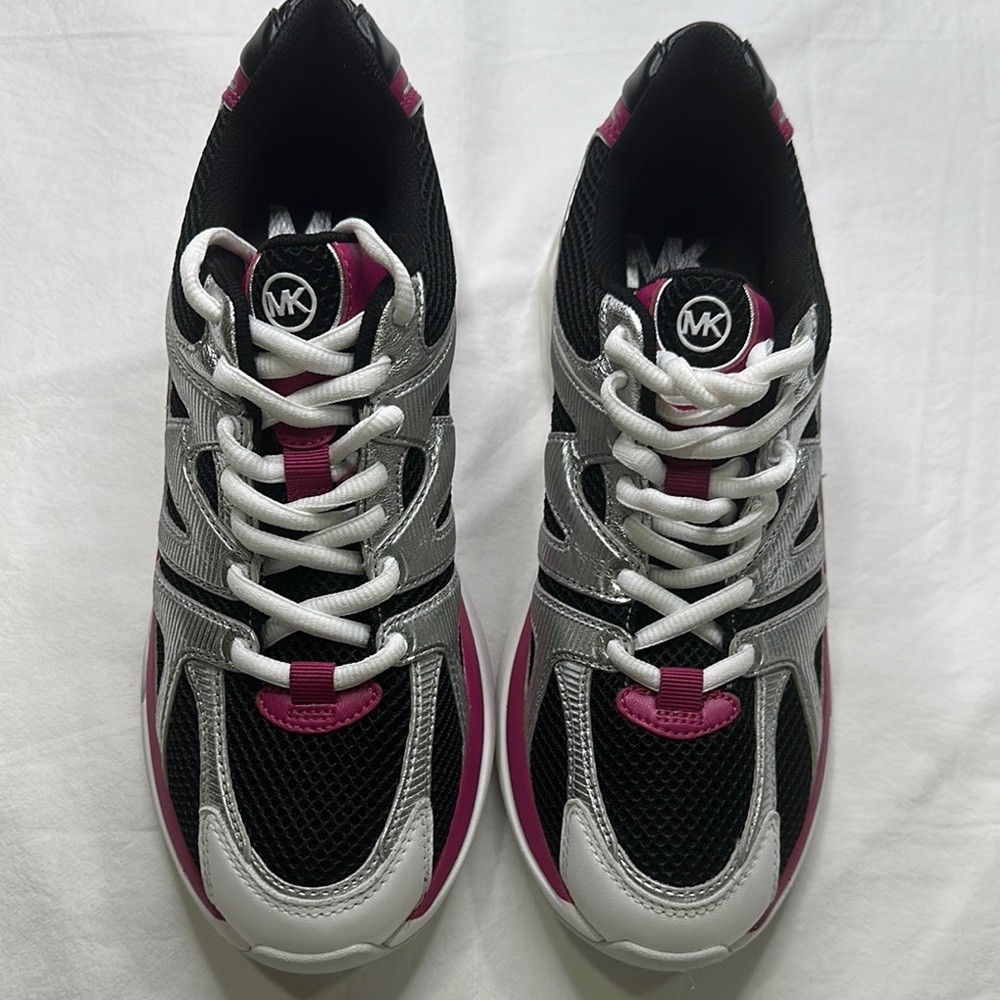 Michael Kors Black and Pink Sneakers with Sporty Design. Size 9M new whit out